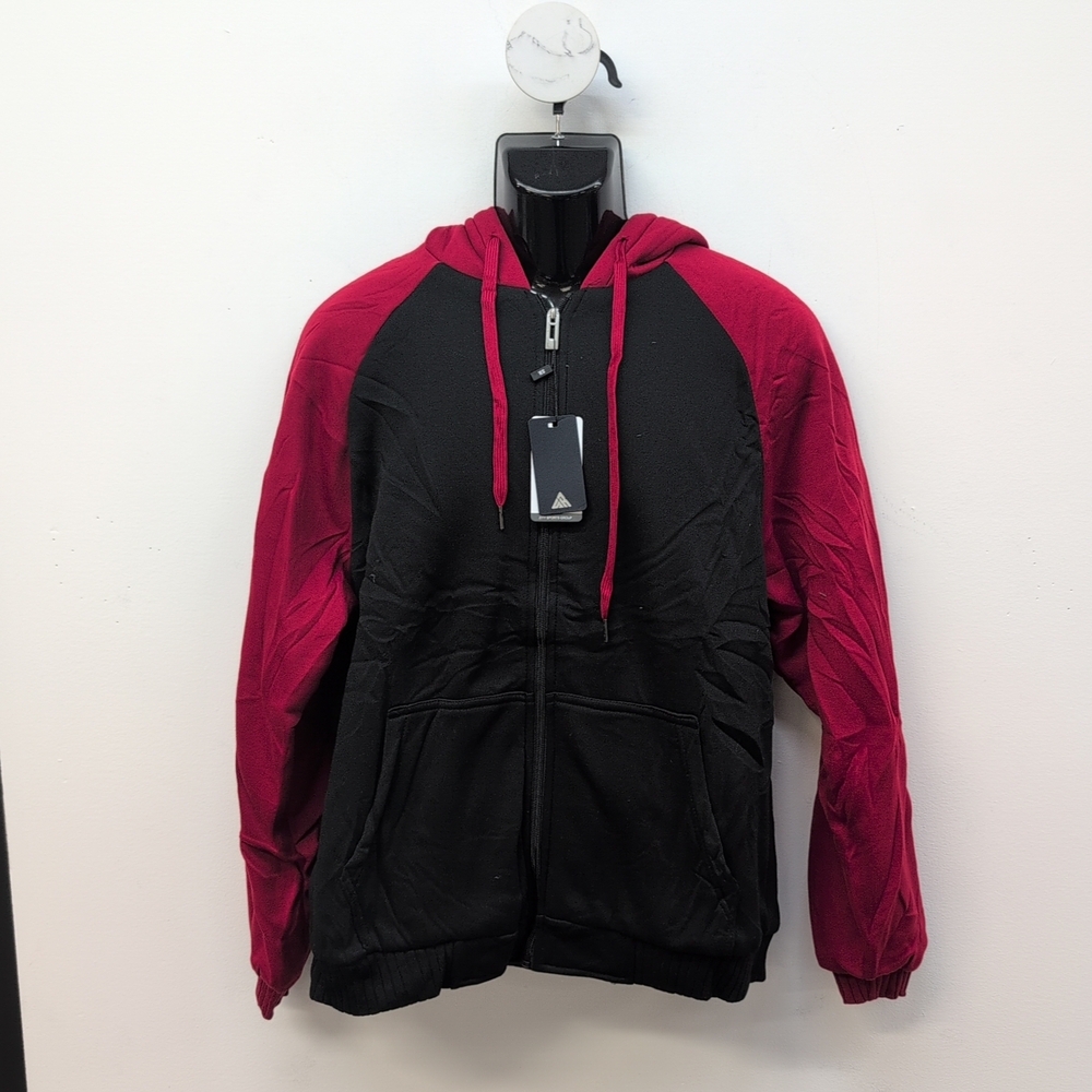 Geek Lighting Raglan Men’s Full Zip Hoodie Fleece Jacket Large Black & Red